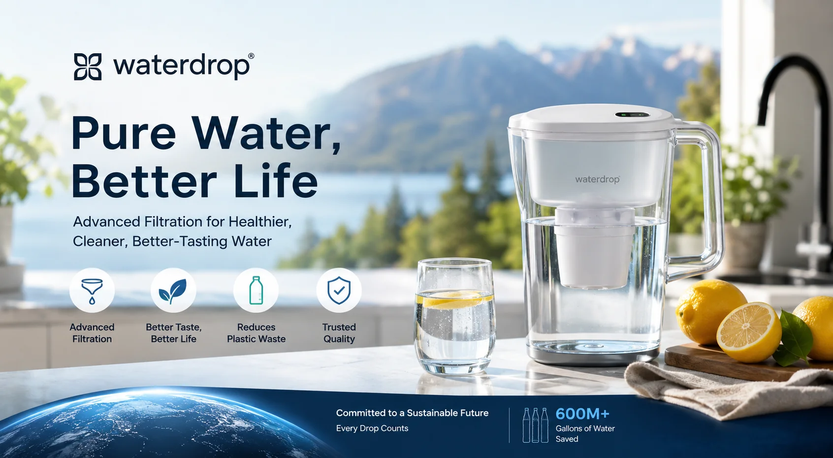 Waterdrop premium water filtration system featuring reverse osmosis technology, under-sink filters, and replacement cartridges for clean, safe, and great-tasting drinking water.