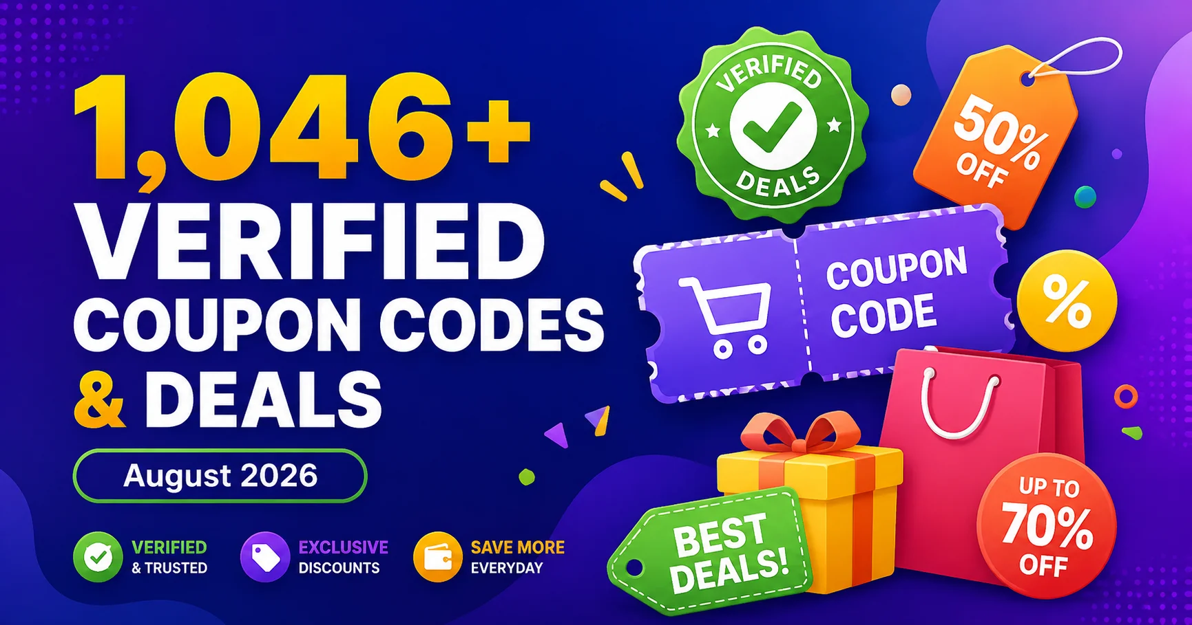 1,046+ Verified Coupon Codes & Deals (Aug 2026)