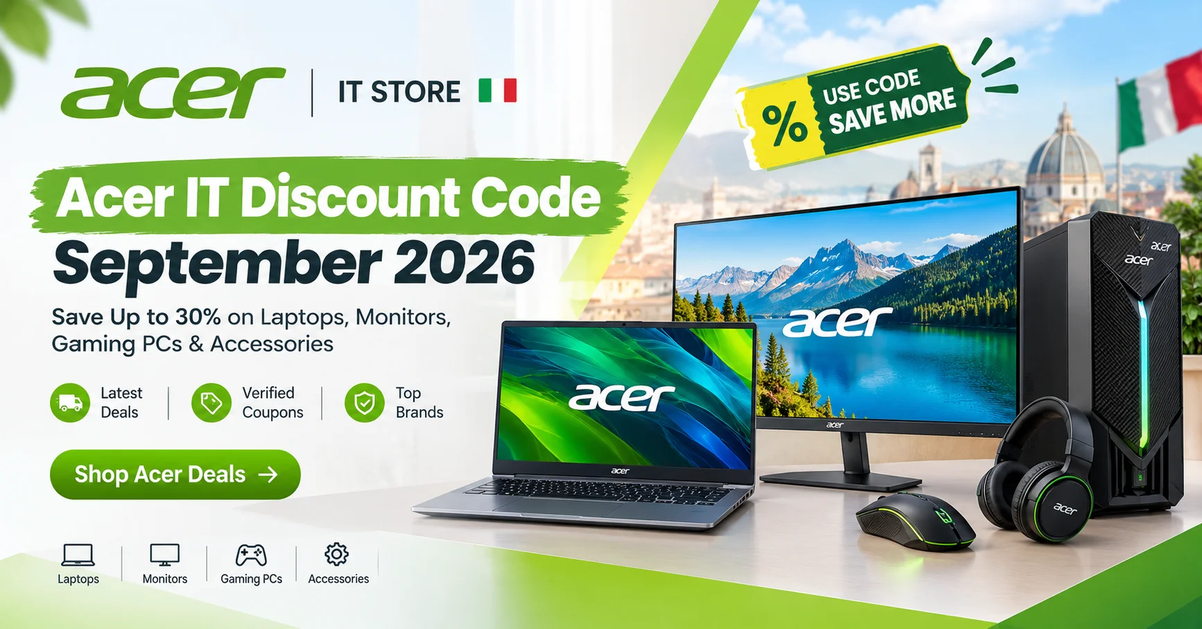 Acer IT discount code September 2026 and Acer Store Italy laptop deals