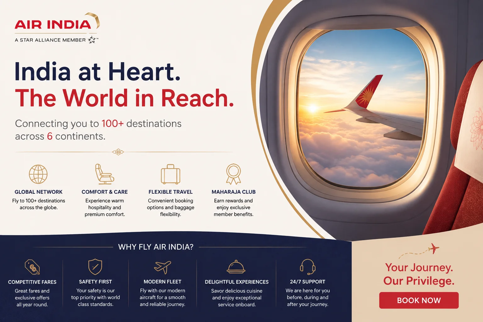 Air India passenger aircraft in flight representing domestic and international airline services, global travel, flight bookings, and premium air travel experiences.