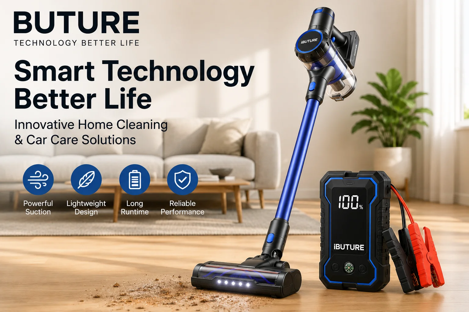 Buture cordless vacuum cleaner for efficient home cleaning in a modern living space.
