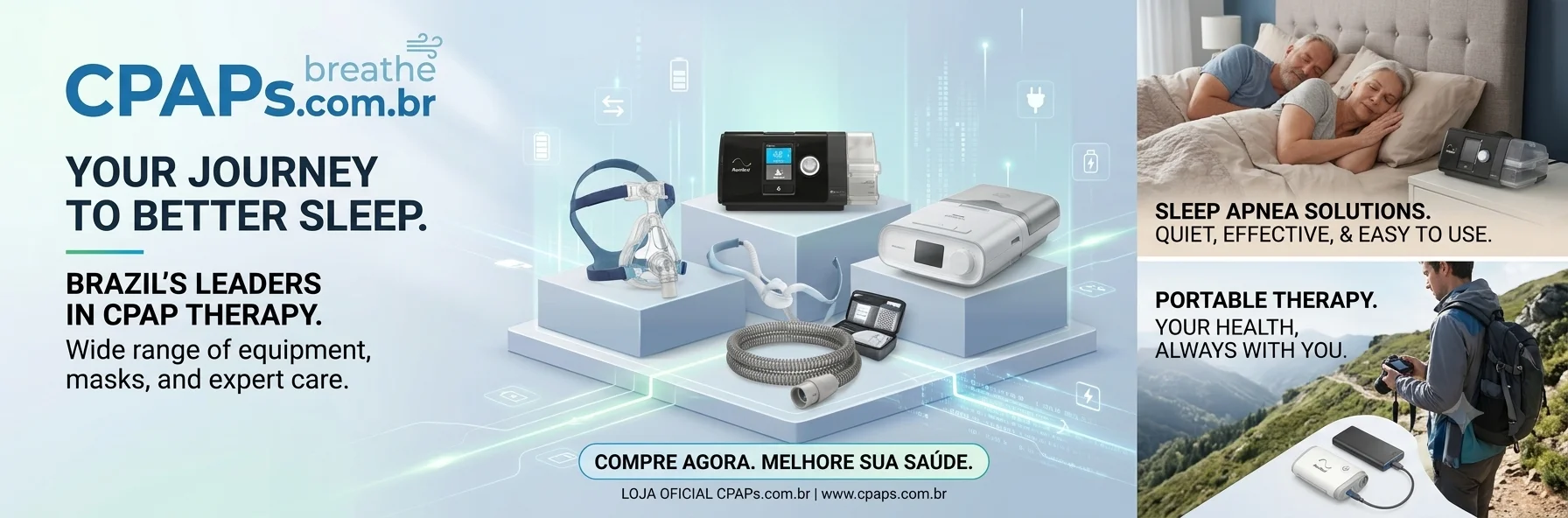 Sleep better and breathe comfortably with Brazil's premier provider of CPAP machines, sleep masks, and respiratory therapy supplies.