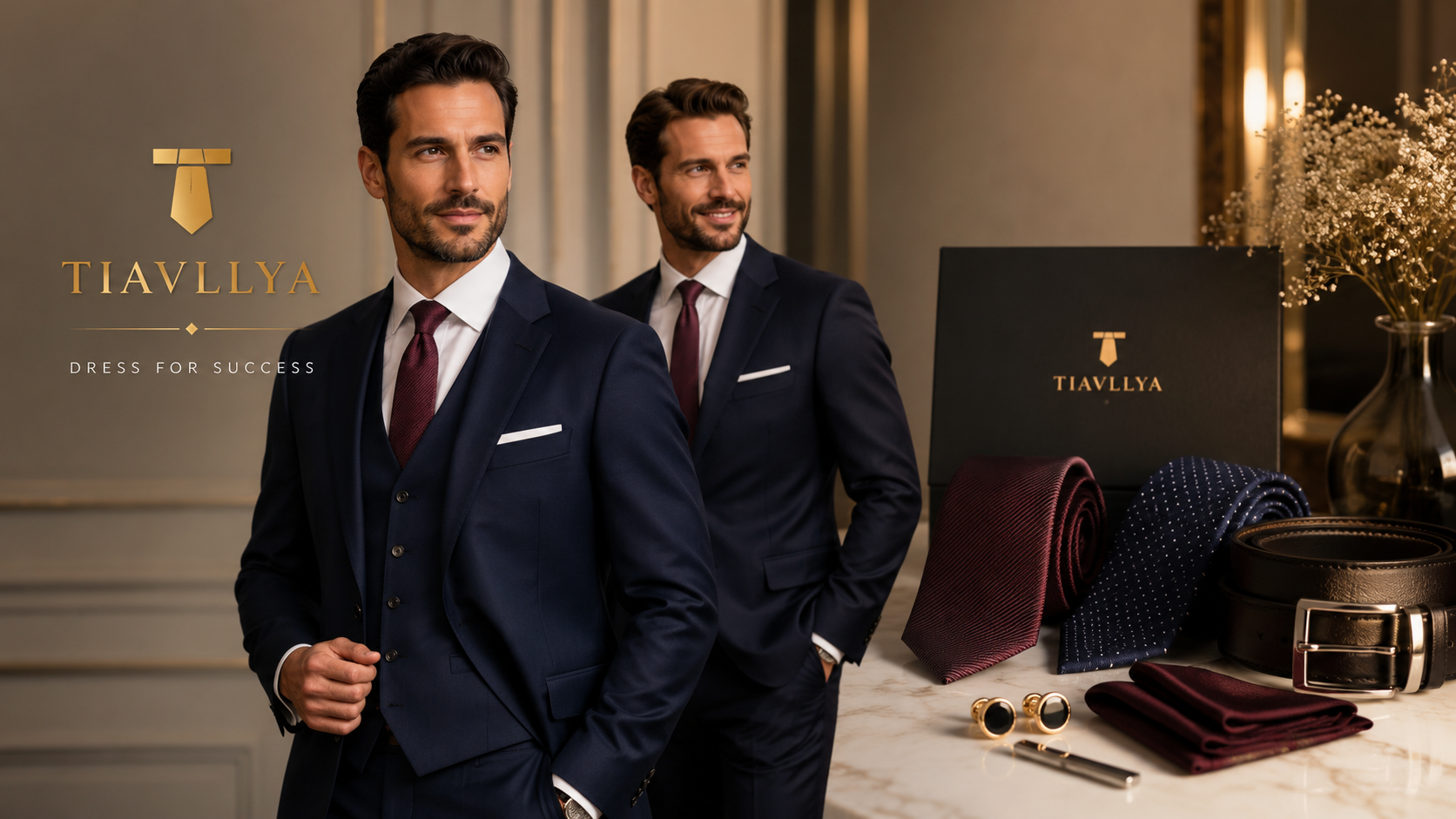Tiavllya premium men's 3-piece suit featuring a tailored blazer, vest, and trousers, ideal for weddings, business, prom, and other formal occasions.