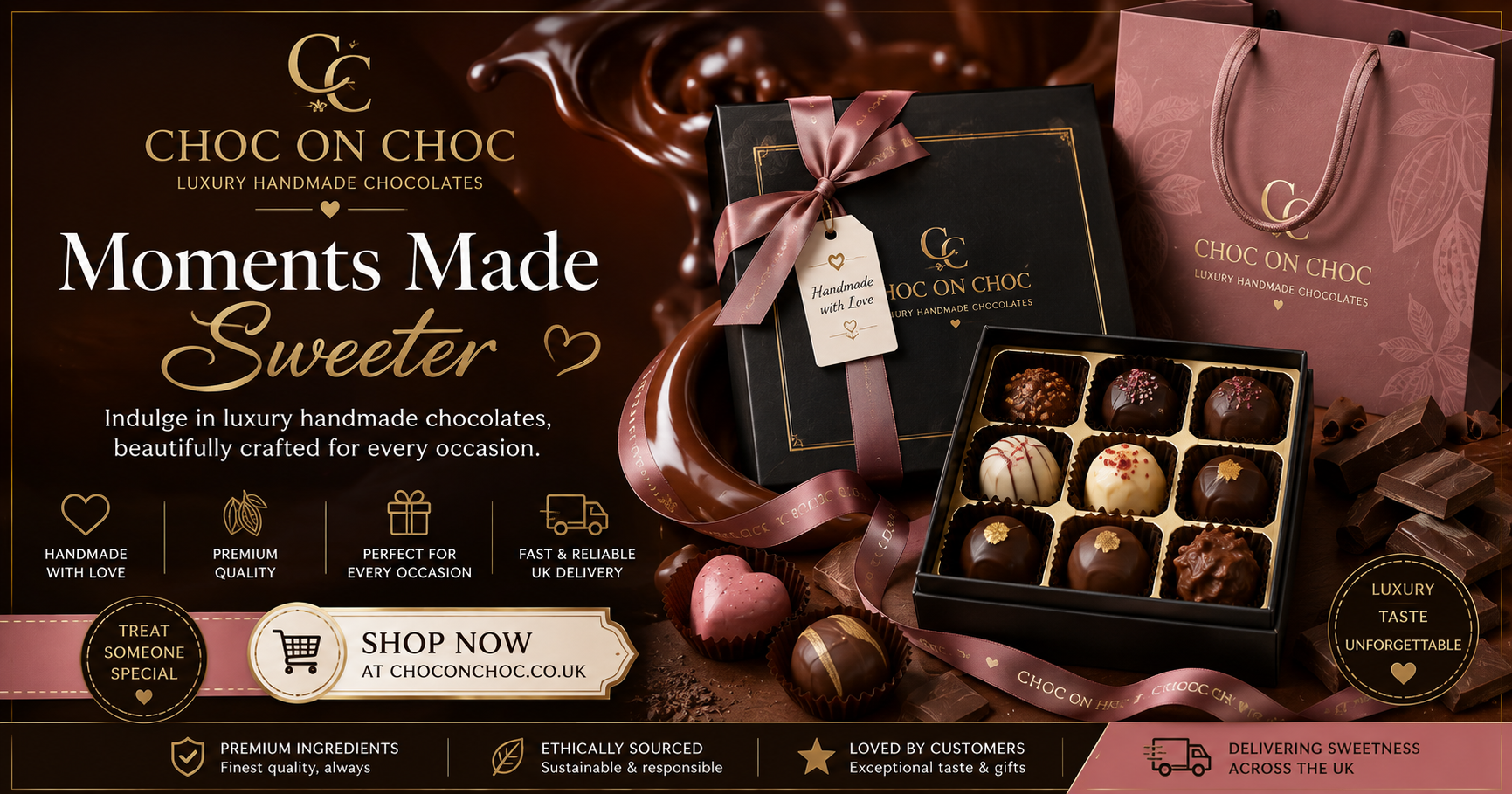 Savor rich Belgian chocolate truffles, melting hot chocolate bombs, and seasonal hampers at discounted prices.