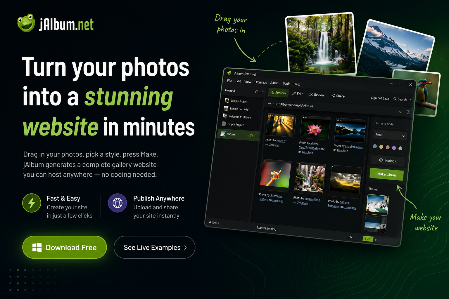jAlbum photo gallery software for creating responsive online photo galleries, photography portfolios, and professional image websites.