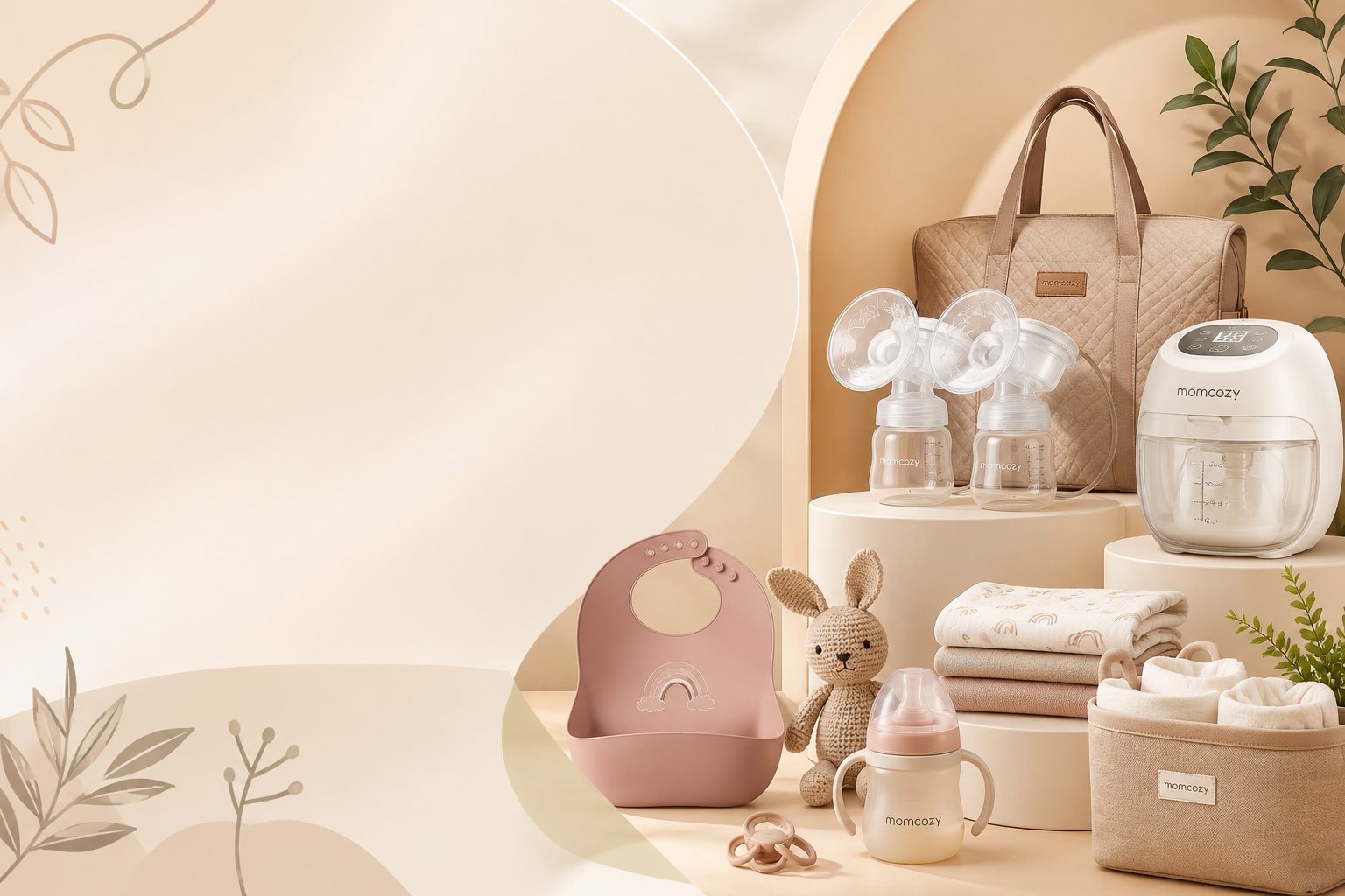 Momcozy EU collection featuring wearable breast pumps, nursing bras, baby carriers, feeding essentials, maternity products, baby care accessories, and innovative parenting solutions.