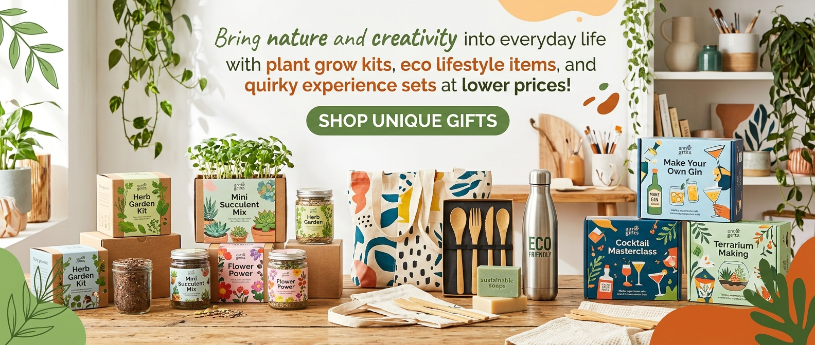 Bring nature and creativity into everyday life with plant grow kits, eco lifestyle items, and quirky experience sets at lower prices.