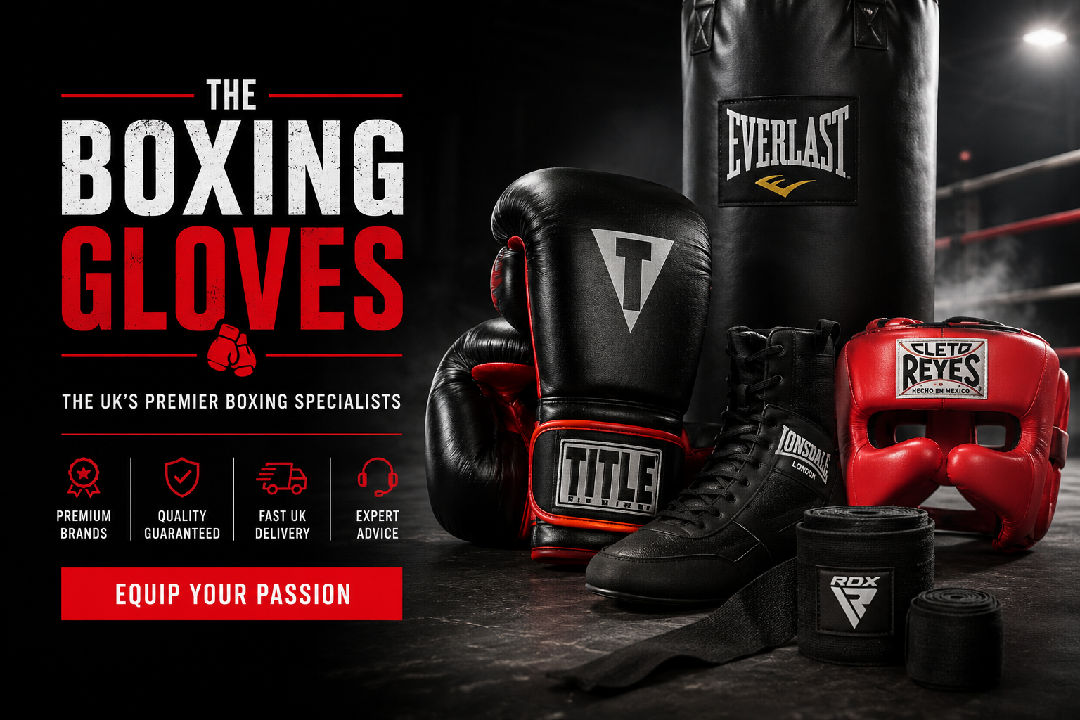 Premium boxing gloves and combat sports equipment store featuring boxing gloves, sparring gloves, punch bags, hand wraps, head guards, and training gear for men, women, and kids in the UK