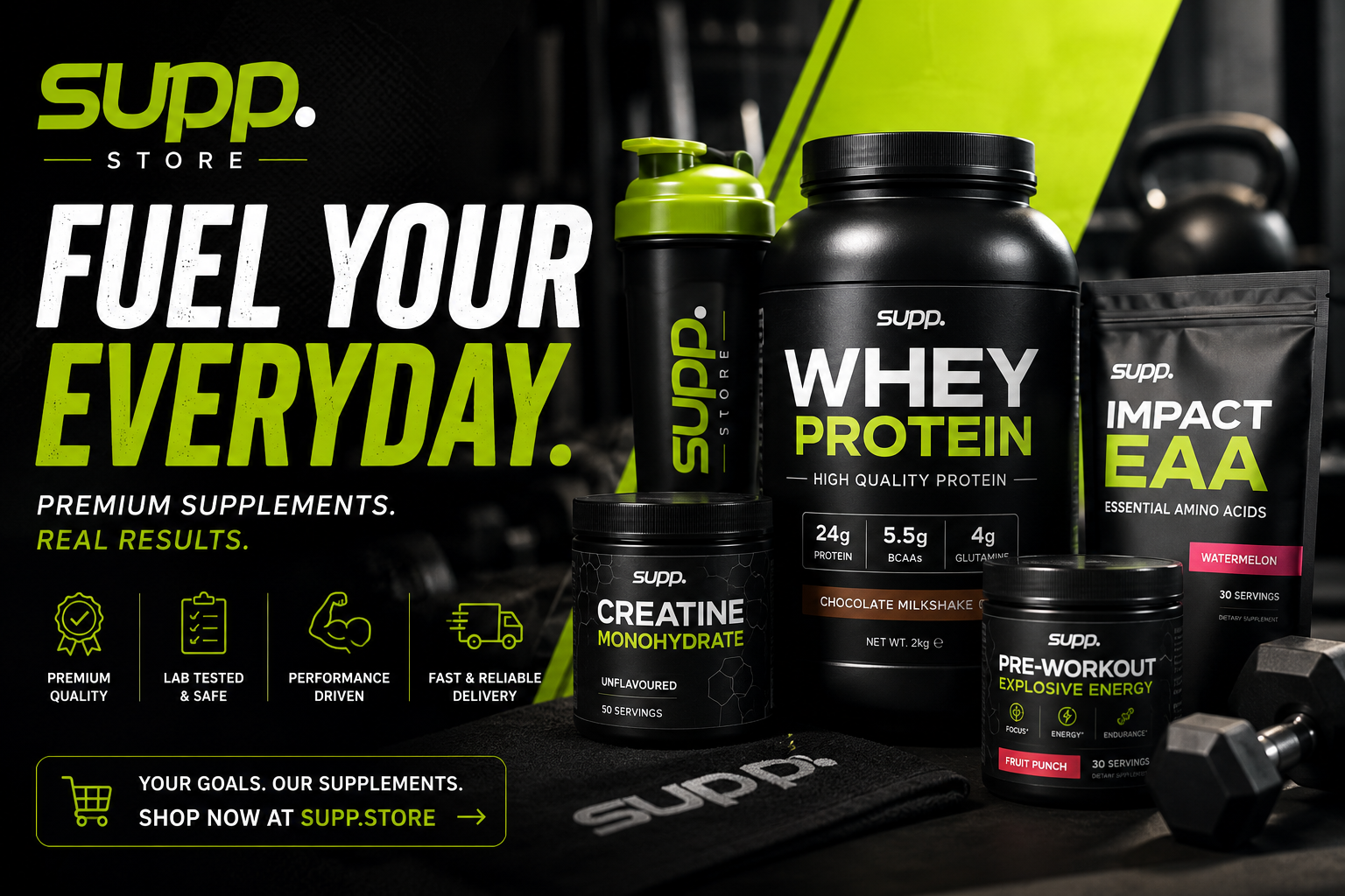 Supp health supplement collection featuring science-backed vitamins, collagen, Lion's Mane gummies, multivitamins, immune support formulas, and premium UK-made wellness products.
