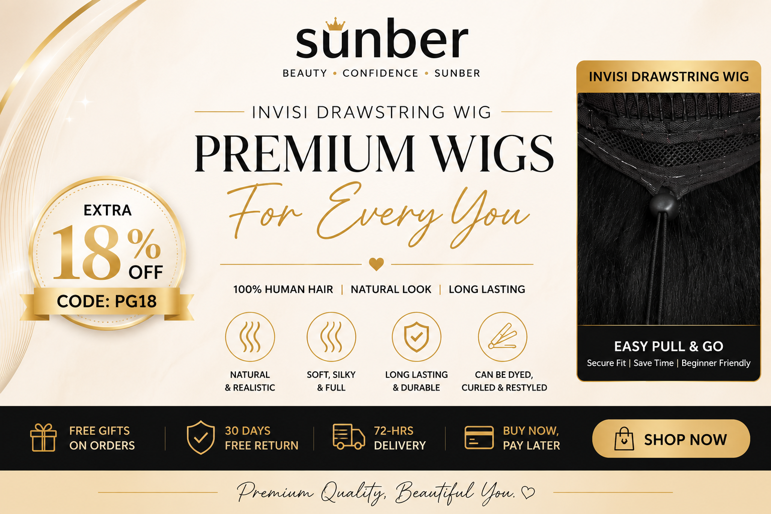 Sunber Hair premium 100% human hair wigs, lace front wigs, glueless wigs, hair bundles, closures, and extensions for natural, stylish, and versatile looks.