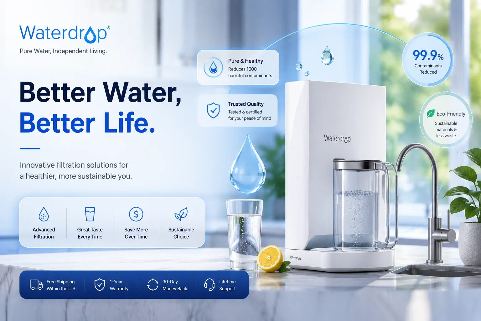 Save big on pure drinking water with the latest verified Waterdrop filter discount codes and seasonal deals. Discover premium, high-performance reverse osmosis systems, under-sink filters, and countertop purification pitchers for your home.