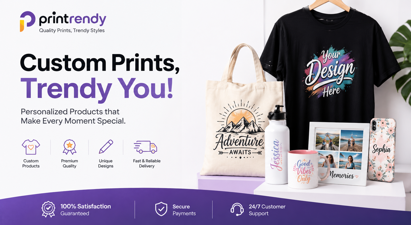Printrendy print-on-demand store offering personalized apparel, custom gifts, home décor, accessories, and unique lifestyle products with premium-quality designs.