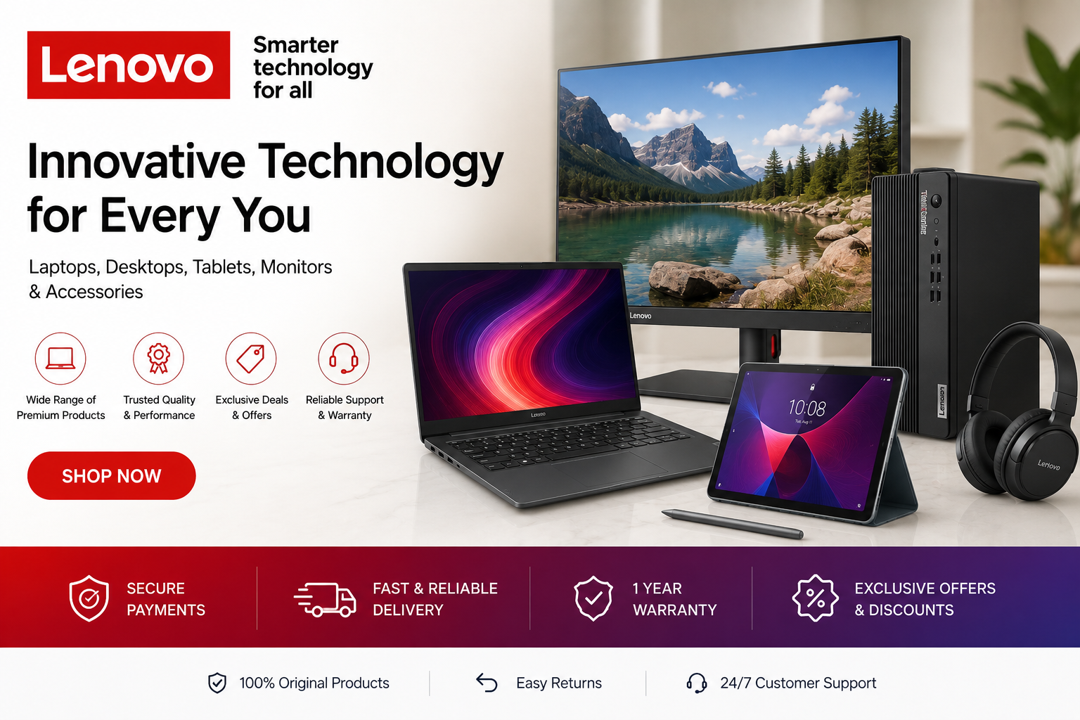 Lenovo India premium laptops, desktops, tablets, monitors, and accessories for work, gaming, education, and everyday computing.