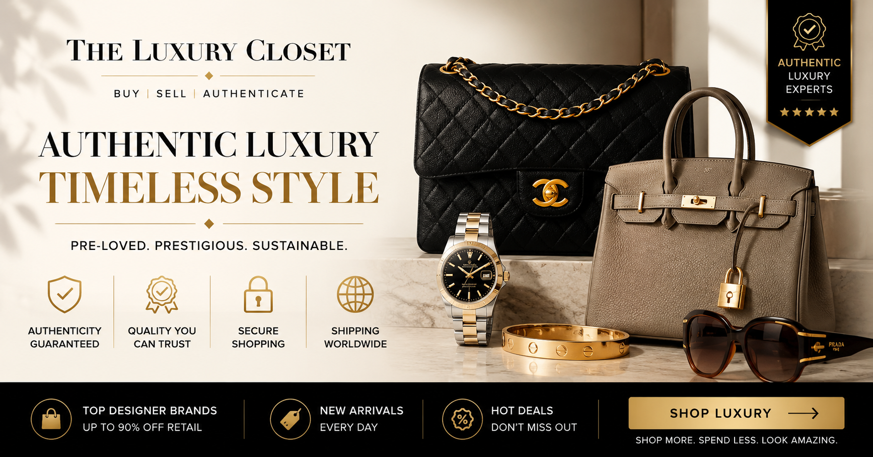 The Luxury Closet authentic luxury marketplace offering designer handbags, watches, jewelry, shoes, clothing, and premium fashion accessories from leading global brands.