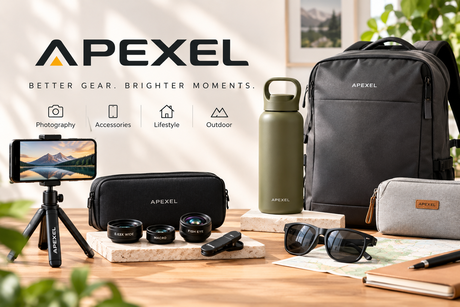 APEXEL smartphone photography accessories featuring telephoto, macro, wide-angle, microscope lenses, lens kits, filters, tripods, and phone camera accessories.