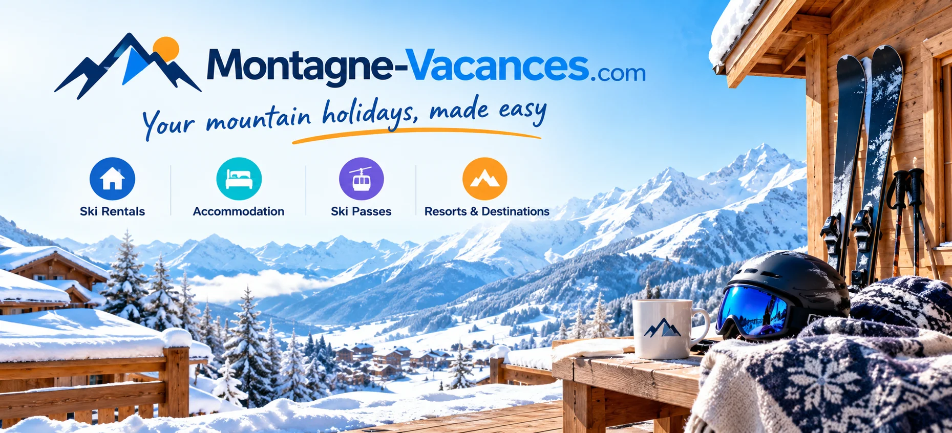 Site officiel Montagne Vacances présentant une sélection de chalets enneigés, hébergements en station de ski et séjours à la montagne en France.