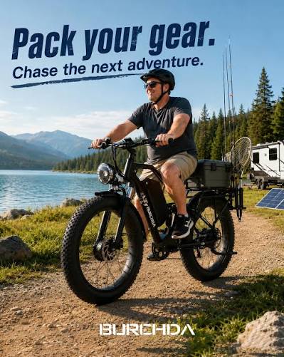 Burchda Bikes electric bicycle collection featuring AWD eBikes, fat tire electric bikes, folding models, mountain bikes, and off-road electric bikes.