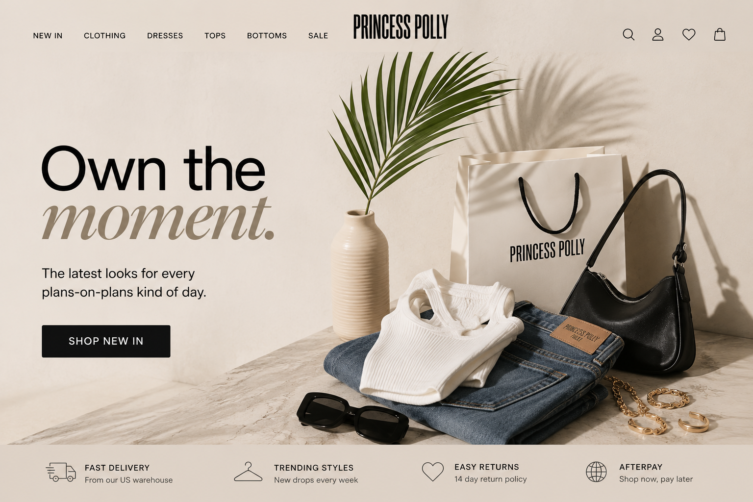 Princess Polly fashion collection featuring trendy women’s clothing, shoes, and stylish accessories.