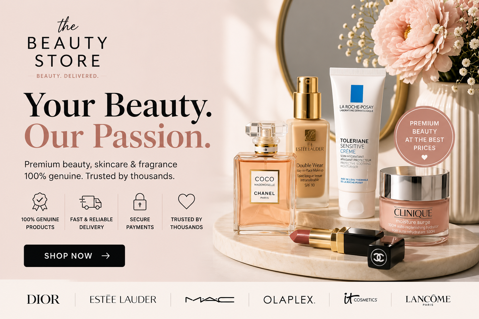 The Beauty Store online beauty retailer featuring premium skincare, makeup, haircare, fragrances, and personal care products from leading beauty brands.