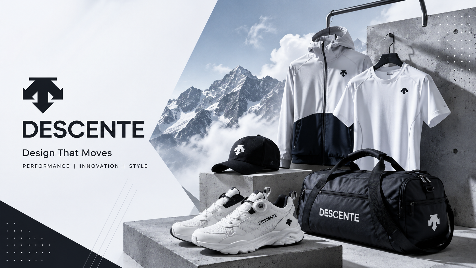 DESCENTE Singapore premium sportswear collection featuring running apparel, golf clothing, training gear, outdoor jackets, athletic footwear, and performance accessories for men and women.